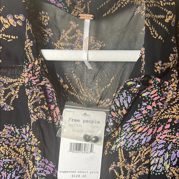 Free people Long sleeve black print Ruffled Tiered Dress size S - Picture 3 of 11